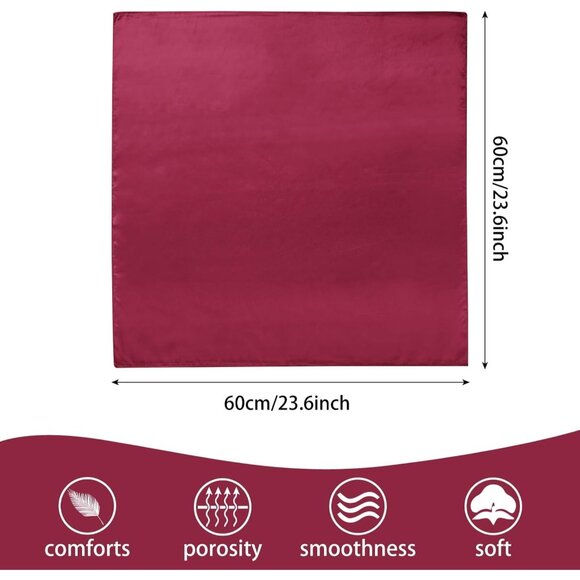 Women's Maroon Silk Feeling Scarf 23.6'' Square Satin Scarf Neck Head Bandana - Picture 3 of 7